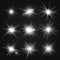 Vector white burst rays, glowing light, stars bursts with sparkles on transparent background