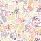 Vector white fruits hand drawn doodle repeat pattern with pineapple, watermelon, dates, strawberry, coconut. Perfect for