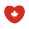 Vector white maple leaf in heart shape. Canada flag art.