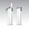 Vector White Plastic Metal Lighters with Flame on Background