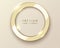 Vector white ring. Glossy luxury beige and golden line frame. Round border for invitation, cosmetics, congratulations, logo header