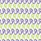 Vector white rows of swirling purple and green motif repeat pattern. Abstract curvy vines.