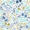 Vector white seamless doodle sketch pattern with objects for trekking and hiking. Suitable for textile, wallpaper and