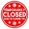 Vector white sign Temporarily closed due to Covid-19. The inscription in the red circle on the closed door of the office or store