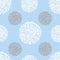 Vector white silver white and grey pom poms on light blue background, boho style seamless contrasting repeating pattern