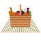 Vector. Wicker picnic basket, food, drink