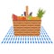 Vector. Wicker picnic basket, fruits