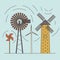 Vector Windmill illustration, icon set