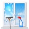 Vector window cleaning squeege 3d detergent spray