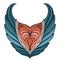 Vector wings heart. Doodle color element.