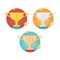 Vector winner badges set with trophy cups isolated on white back