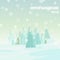 Vector winter background. Holiday winter template with Christmas trees, snowflakes and bokeh effect.