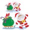 Vector winter Christmas, New Year illustration Santa Claus pulls a sleigh with a bag of gifts.