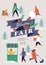 Vector winter fair poster, flyer or banner or banner template with people enjoying their time outdoors in park