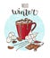 Vector winter illustration with tasty hot beverage cocoa