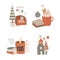 Vector winter illustrations in flat style, funny set of Christmas mood scenes