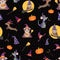 Vector Wizard Witch Friends Seamless Pattern Background