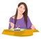 Vector of woman eating using fork.