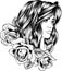 Vector woman face. beautiful girl with long wavy hair curls.