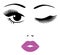 Vector woman face with fuchsia lips and long lashes.