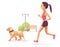 Vector woman jogging in park with dog