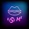 Vector Woman neon kiss Lips Retro Illustration