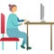 Vector woman work on computer in office icon