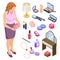 Vector women cosmetics and accessories isometric collection
