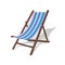 Vector wood beach rest chair. Relax outdoor striped seat illustration. Lounge concept furniture