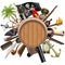 Vector Wooden Barrel with Pirate Accessories