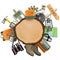 Vector Wooden Board with Camping Accessories