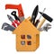 Vector Wooden House Toolbox with Tools
