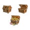 Vector wooden treasure chest set isolated