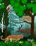 Vector woodland green forest trees backlit with cougar puma,