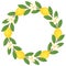 Vector Wreath with Lemons and Flowers. Lemon Vector Illustration.