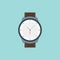 Vector wrist watch icon. Wristwatch hand clock illustration for men. Swiss flat watch