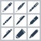 Vector writing and painting tools icons set