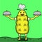 Vector Of Yellow Cheerful Caterpillar with Fast Food, Cooking Theme and Green Background.