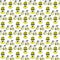 Vector yellow cute pattern of doodles cycling.