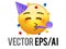 Vector yellow kissing red cheek face icon, party hat