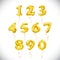 vector yellow number 1 2 3 4 5 6 7 8 9 0 metallic balloon. Party decoration golden balloons. Anniversary sign for happy h