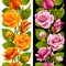 Vector yellow and pink rose vertical seamless patt