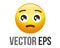 Vector yellow sad, unhappy and pity face icon with pleading begging eyes