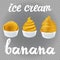 Vector yellow Set of Ice cream scoops poster design with creme Fresh Frozen banana popsicle isolated on transparent background