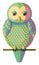 Vector yellow and turquoise teal cyan owl
