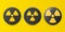 Vector Yellow Warning, Danger Radiation Sign Icon Set Isolated. Nuclear Power Station, Radioactive Warning Symbol