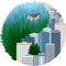 Vector Ying yang balance illustration with city and woodland forest