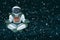 Vector yoga illustration. Black cosmic sky with astronaut and decorative stars