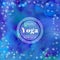 Vector yoga illustration. Name of yoga studio on a blue watercolors background.