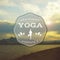 Vector yoga illustration. Name of yoga studio on a blurred sea background.